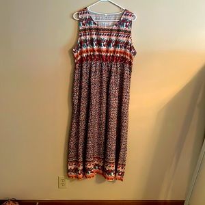 Colorful summer dress  slight scoop neck   Midi length Side pockets